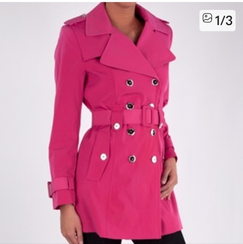 Calvin Klein Vibrant Pink Trench Coat Size Small